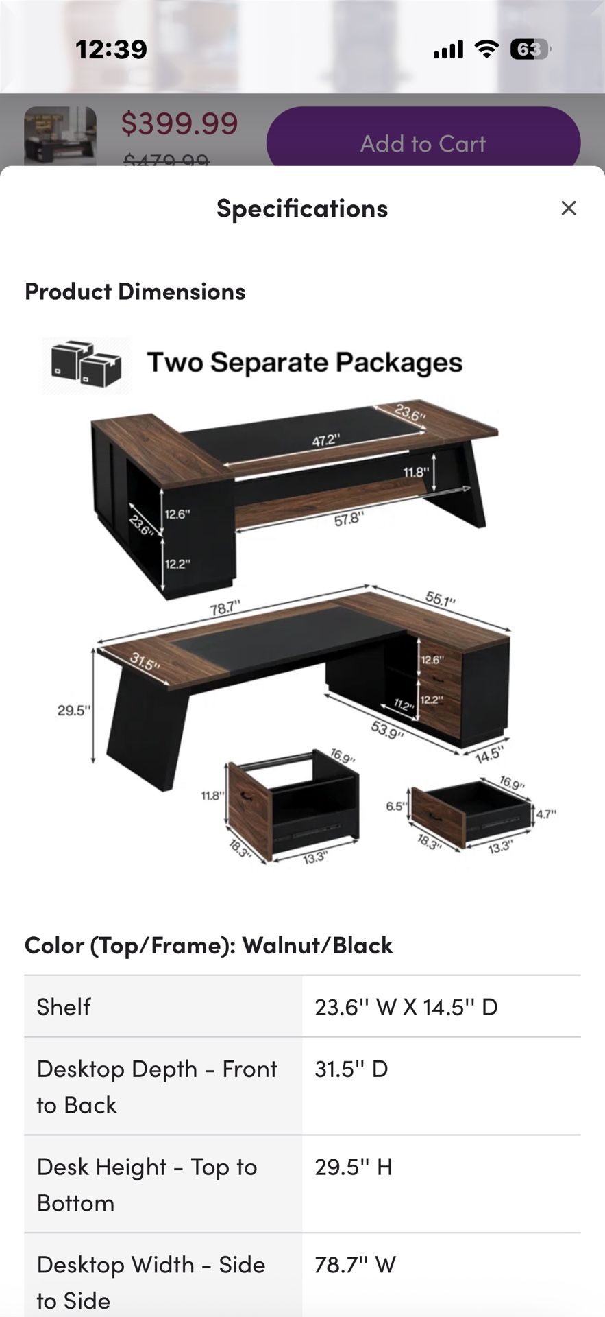L Shaped Executive Desk