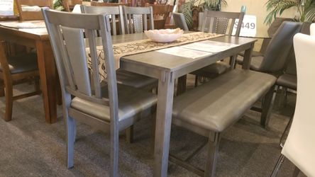 Brand new gray or brown dining table (60x36x30H) + 4 chairs + bench