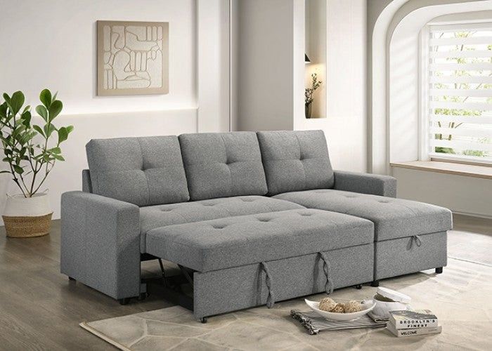 Brand New Gray Sectional Sofa With Pull-out Storage Sleeper