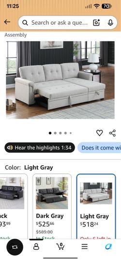 Light Gray Sectional Sleeper Sofa with Storage