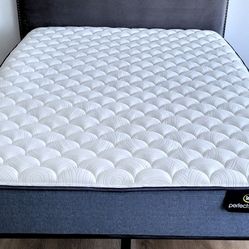 Newer Queen Serta 13" Mattress, Platform Bed Frame and Free Upholstered Headboard