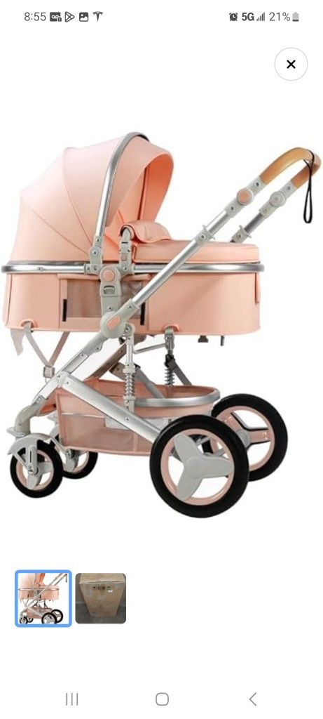 Pink. Petit B612 Luxury Baby Stroller 2 Or 1 With Bassinet Mode Foldable Infant Stroller.