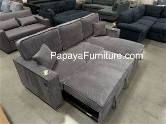 New! Reversible Chaise Sectional Sofa Bed With Storage, Sectional Couch, Sofabed, Sleeper Sofa, Couch, Grey Sofa, Gray Couch With USB Charger Ports