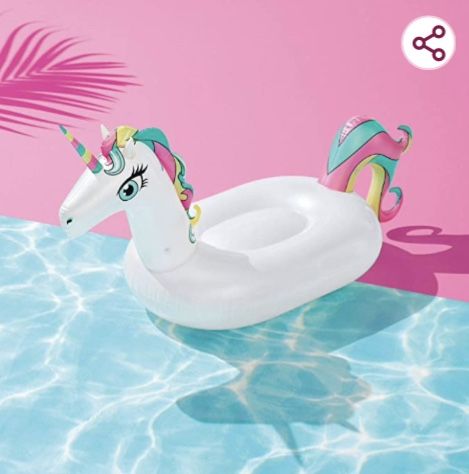 Inflatable Giant Unicorn Sun Squad, Aquarium Blue, Pool Float for Kids and Adults, Party Floatie