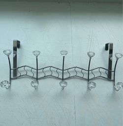 Chrome Over-the-Door Coat Rack with Crystal Knob Hooks – 10 Hook Organizer
