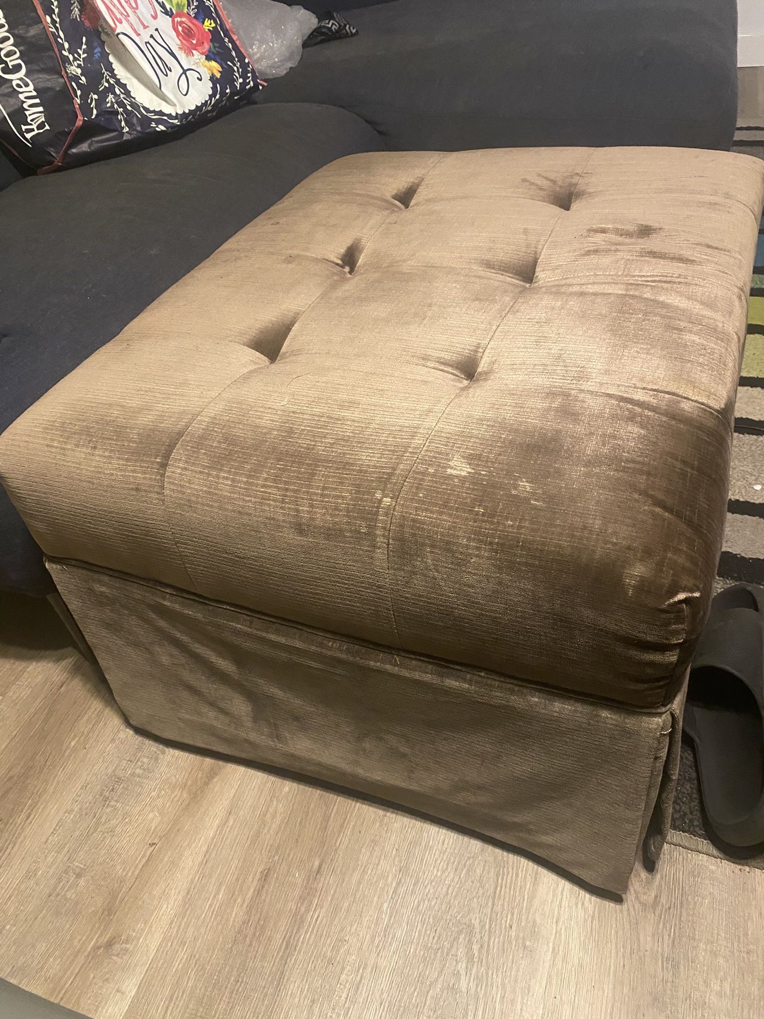 BenJara Cocktail Ottoman In Light Brown Waffle Suede Fabric Brown