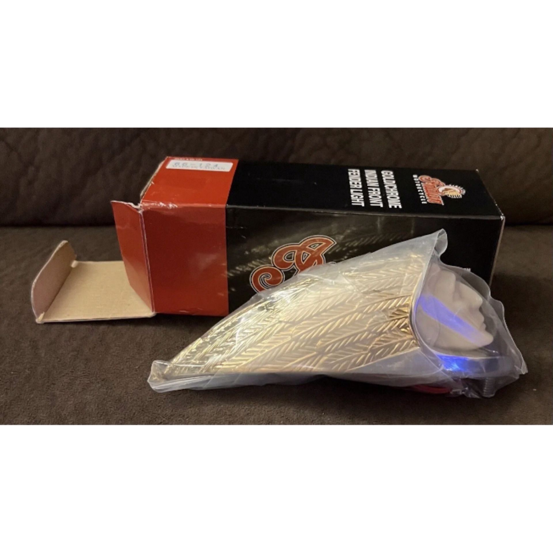 Vintage Indian Motorcycle Gilroy OEM Gold Chrome Front Fender Light Part 66-124