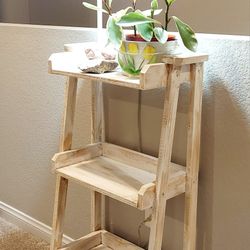 37"H X 20"W X 10"D 🌱3 Tier Solid Wood Shelves ::: Distressed White 