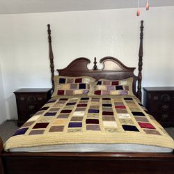 Antique Wood Cal King Bed With Dresser And 2 Night Table 