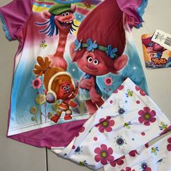 DreamWorks Girls Trolls World Tour Pajama size US 8 Two Piece Set top & pants