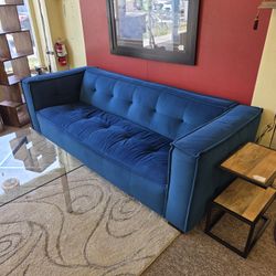 Electric Blue Velvet Tuxedo Sofa