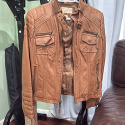 Light Brown Genuine Leather Moto Jacket Michael Kors 