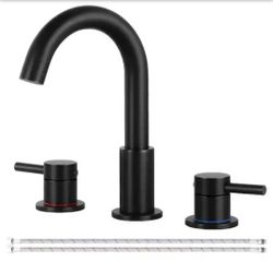 AKLFGN
8 in. Widespread Double Handle Bathroom Faucet 3 Hole Sink Faucet in Matte Black