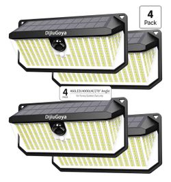 466 LEDs Solar Lights Outdoor with Motion Sensor, 4-Pack 4000LM, Waterproof, 270° Wide-Angle Lighting, 3 Adjustable Modes, Easy Installation for Secur