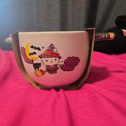 Hello Kitty Ceramic Bowl With Chopsticks!