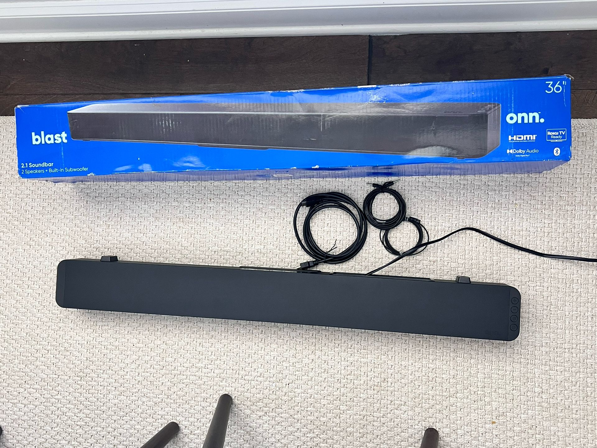 NEW - onn. 2.1 Soundbar System with Dolby Digital Plus, 2 Speakers and Built-in Subwoofer, 36"
