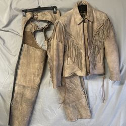 Women’s Small Tan/Lt Brown Leather Jacket And Chaps