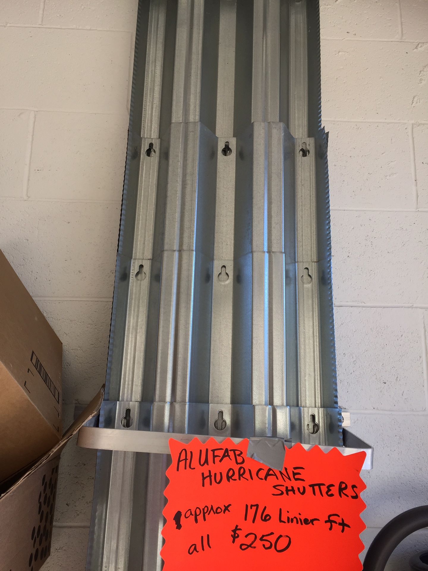 Alufab storm panels. Approx 180 linear ft. All pieces approx 14” wide. Various lengths. From 5’ to 9’7”. $250 firm