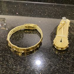 Dog Leash with Collar Golden with Faux Diamonds Small