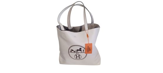 White Tote Bag with Horse & Carriage Logo - Excellent Condition