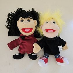Set of 2 - 6"&7" Pull String Ventriloquist Boy and Girl Dolls 2000 Sunng & Co. Toys Inc. Blonde Haired, Blue Eyed, Boy with Red and White Sneakers & A