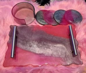 Tray with Handles & Set Of Coasters 