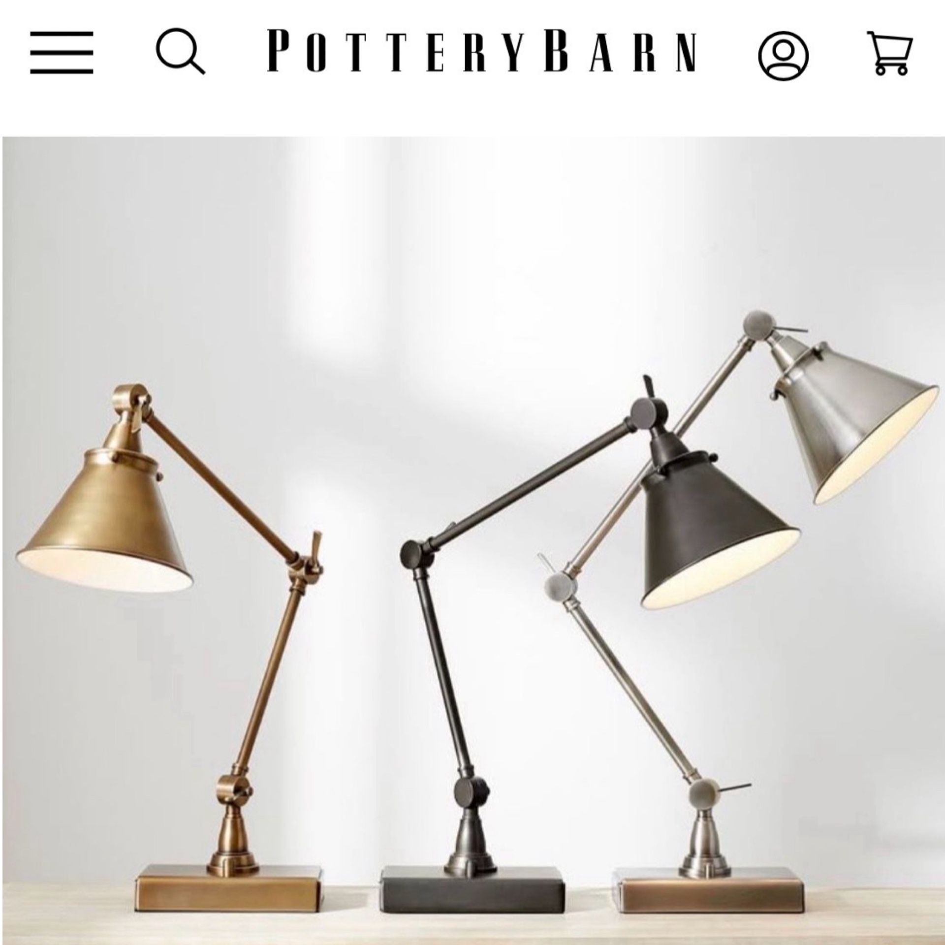 Pair Of Pottery Barn Architects Adjustable Desk Lamp 26”