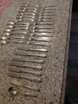 Vintage set 32pc. silverplated flatware DEAUVILLE 1929 Art Deco Oneida Community