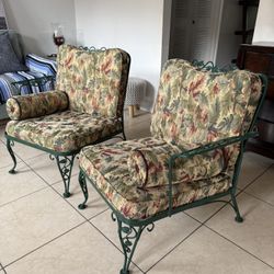 Chairs | Loveseat Vintage Wrought Iron 2 Piece with Floral Cushions 