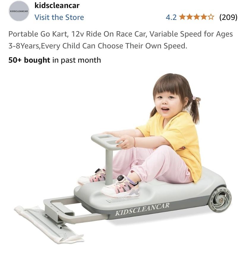 KIDSCLEANCAR Portable Go Kart, 12v Ride On Race Car, Variable Speed Ages 3-8 Years New In Box Cross posted