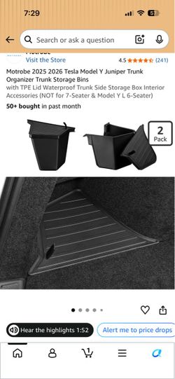 Tesla Model Y trunk side protective cover and storage bins
