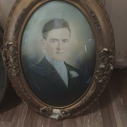Original Vintage Charcoal Drawn Portrait With Frame And Glass.