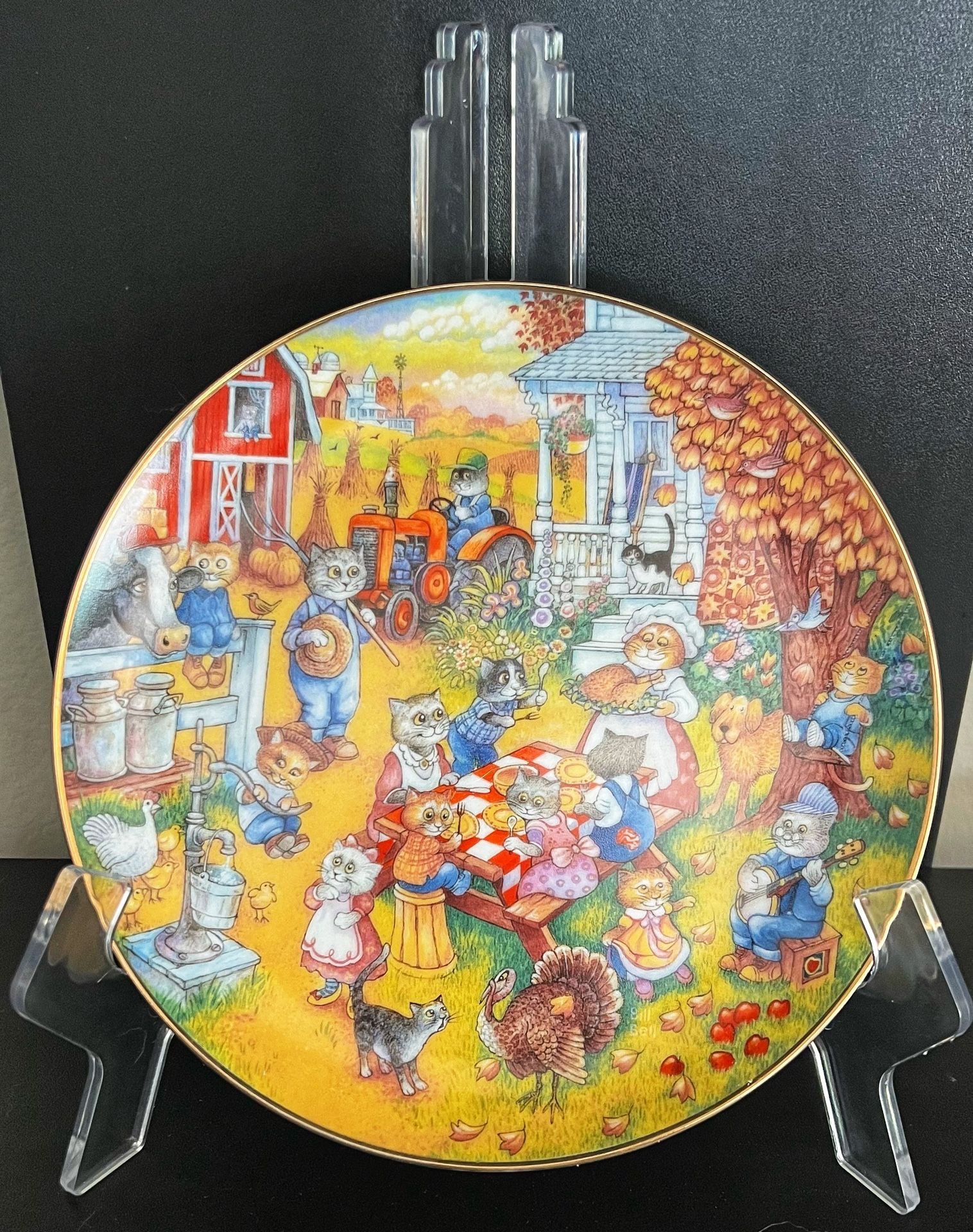 Franklin Mint Cat Plate By Bill Bell Limited Edition A Purrfect Feast Thanksgiving