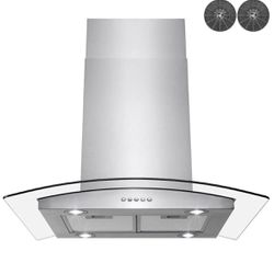 30 in. Convertible Kitchen Island Mount Range Hood in Stainless Steel with Tempered Glass, LED Light