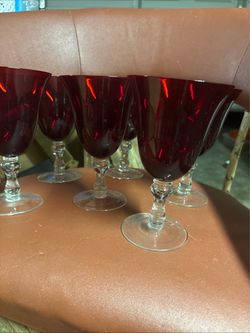Ruby Red Glass Wine Goblets Set of 6