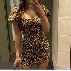 zara mini leopard dress puff sleeves