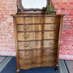 Antique Tall Dresser Solid Wood With Removable Mirror 