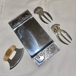 Northwest Pewter co Silver Serving Tray With Forks And Cutter