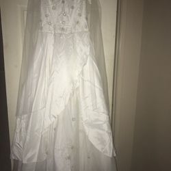 Vestido de Novia 👰🏻 con chal(shawl)Guantes (Gloves) y cojín Blanco para poner los anillos.OBO!