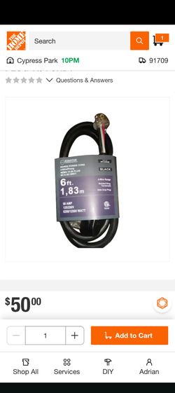 6 ft. Power Cord NEMW 14-30 PLUG 10/4 SRDT