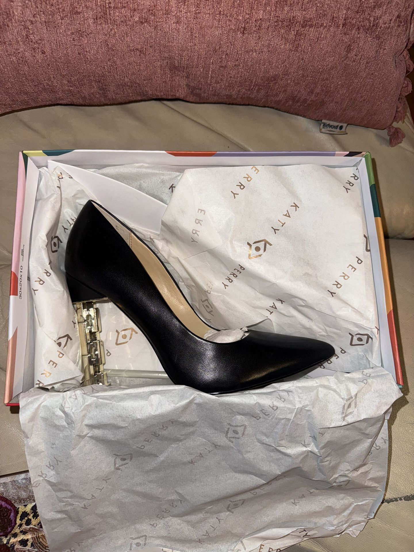 NEVER WORN - Chic Black Heels with Unique Gold Heel