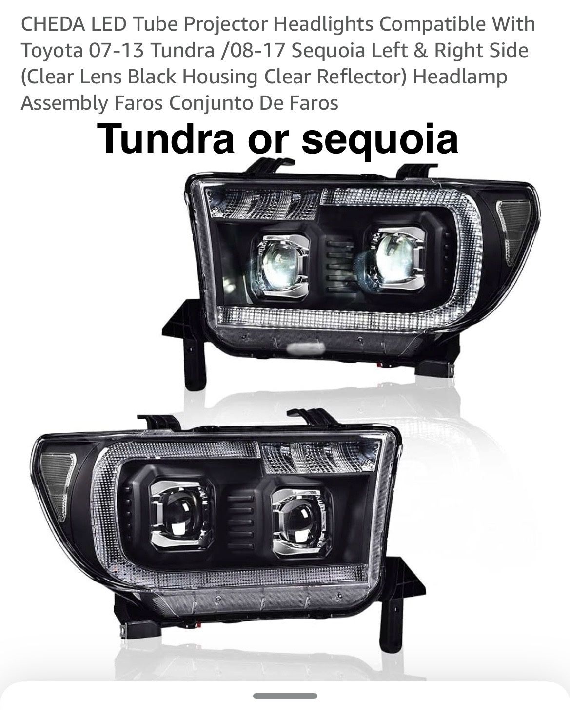 Pair of Black Headlights With Led Projectors And Sequential Drl Lights