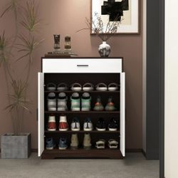 Assembled New Shoe Cabinet with Drawer, Modern Shoe Storage Cabinet with Doors, 4 Tiers Narrow Shoe Organizer for Entryway, Foyer, Hallway