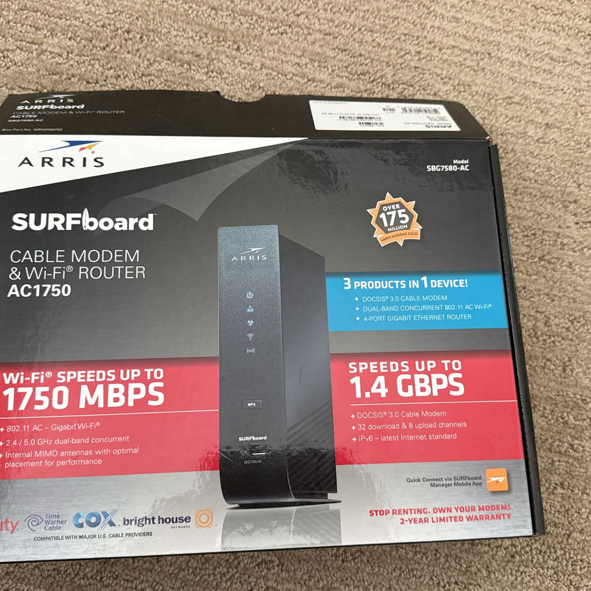 ARRIS SURFboard SBG7580-AC DOCSIS 3.0 Cable Modem/WiFi AC 1750 Router