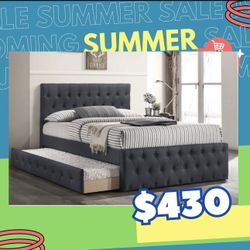 New In Box FULL BED W/TRUNDLE  CHARCOAL BURLAP  And 2 Mattresses.