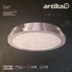 Artika Glam 13.5 in. 1-Light Modern Chrome Integrated LED Flush Mount Ceiling Light Fixture for Kitchen or Bedroom