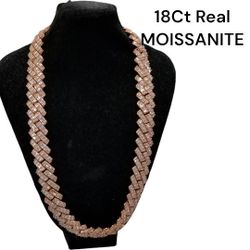 Stunning 18Ct REAL MOISSANITE 16mm x 24" Cuban Link Chain 14K Rose Gold Plated