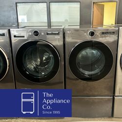 LG Large Capacity Front Load Washer and Gas Dryer Set with Pedestals
