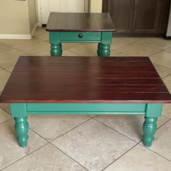 Wooden Coffee Table & Side Table With Drawer 