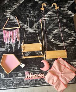 Girls Pink Boho Bedroom Decor Lot – Pillowfort Shelf, Hanging Shelves & Wall Decor